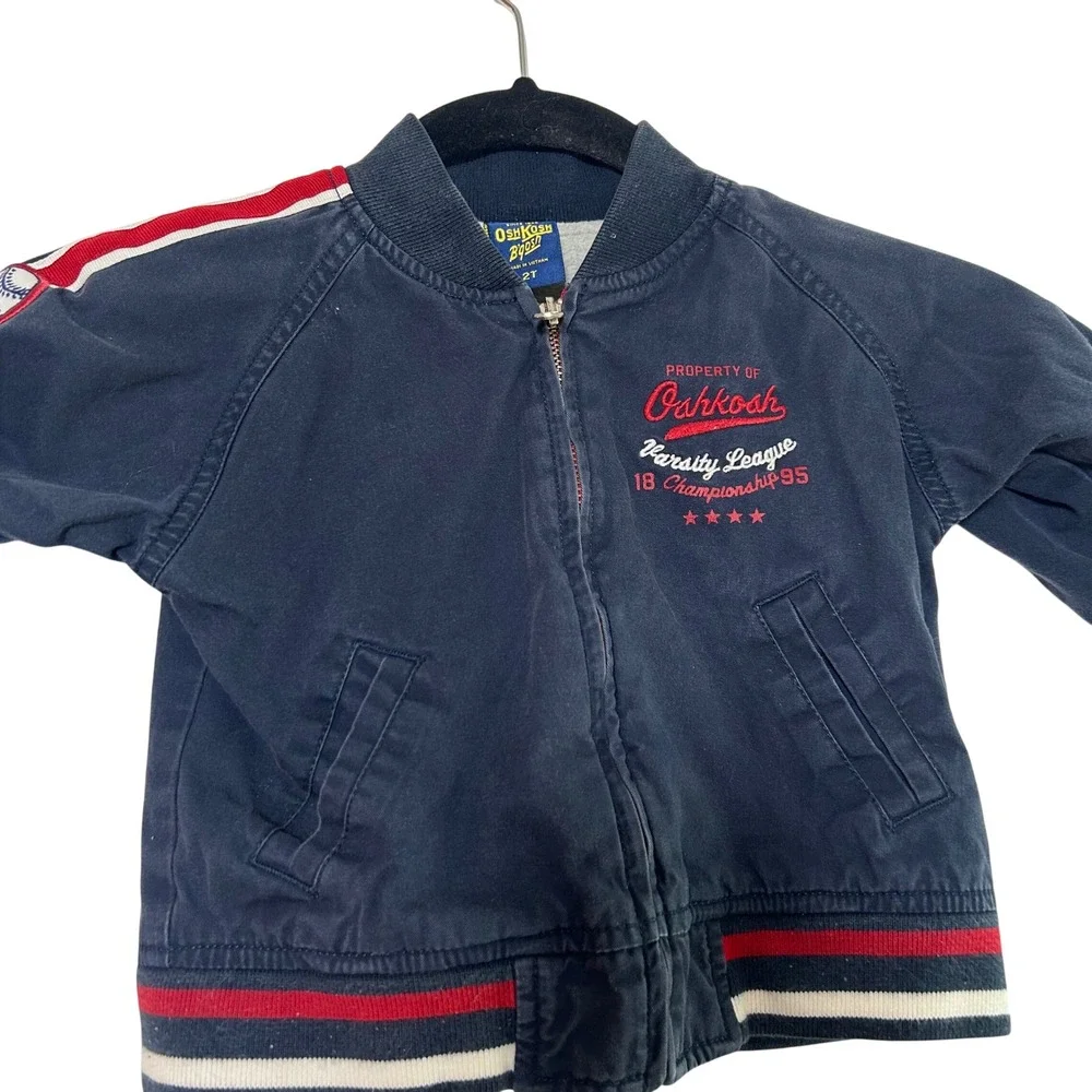 Vintage OshKosh B'gosh Kids Navy Varsity League Bomber Jacket Size‎ 2T
